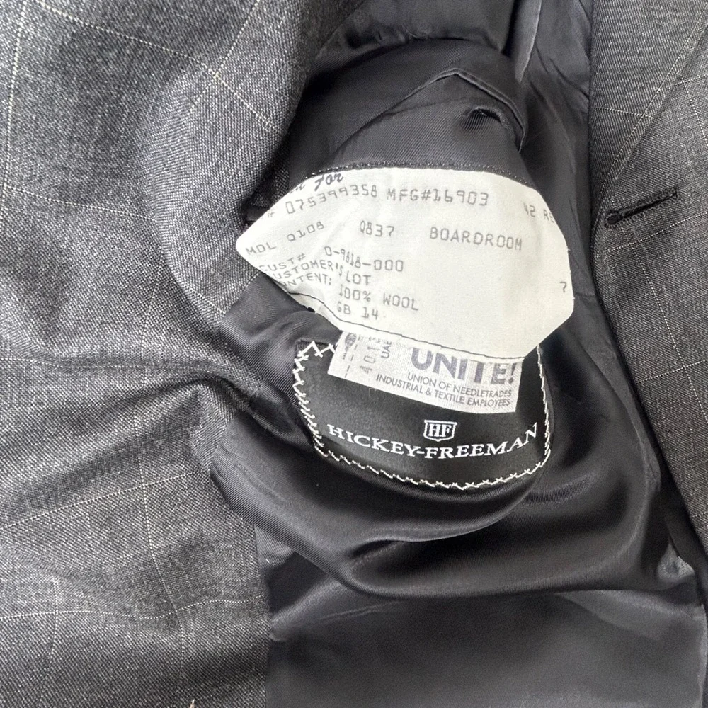 Hickey Freeman Boardroom Single Vent Wool Sportcoat Blazer Gray‎ 42R